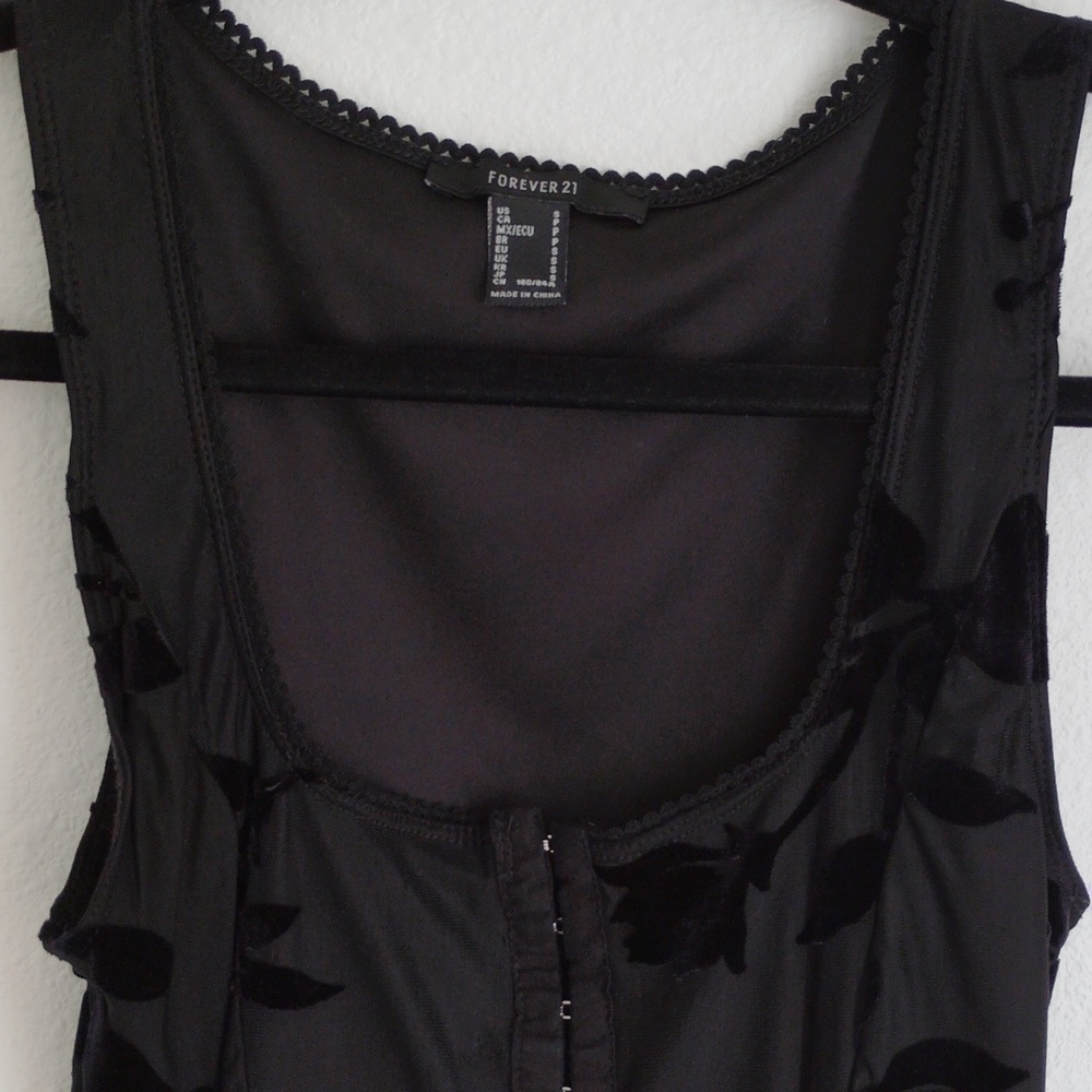 Forever 21 Womens Black Velvet Burnout Corset Top Sz S Square Neck Whimsigoth